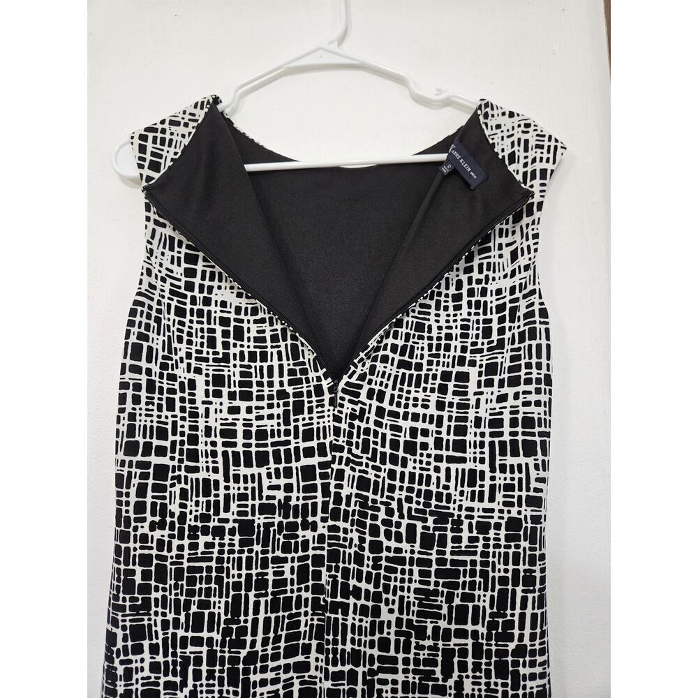 Anne Klein Faux Twist Front Dress Sz 12 Large Black/White Geometric Sleeveless - Picture 3 of 8
